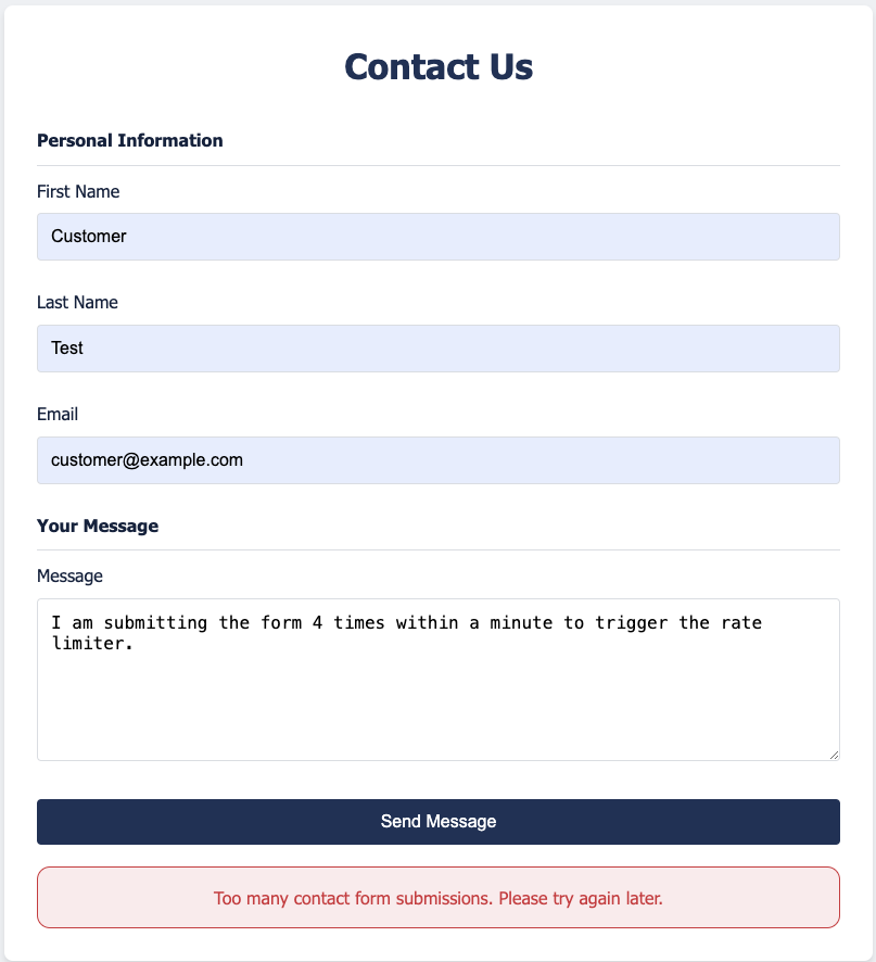 Rate limiting triggered after too many submissions